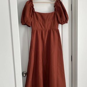Self Portrait Rust Taffeta Midi Dress